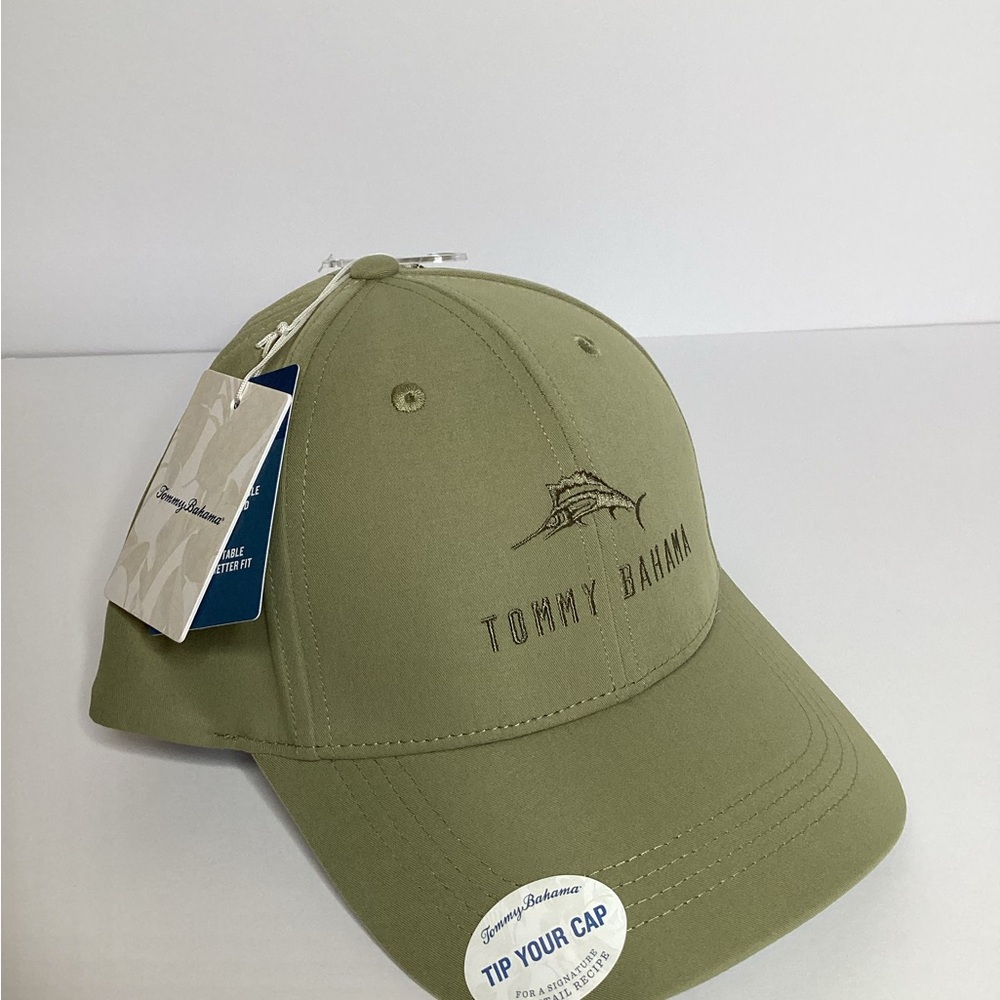 TOMMY BAHAMA “Tip Your Cap” Marlin Logo Trucker Hat Olive Silver Men’s *NEW*
